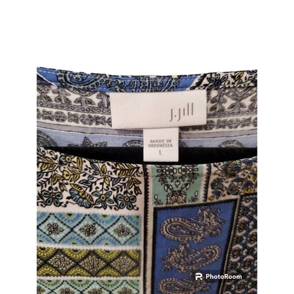 J Jill Larg Top Womens Sleeveless Paisley Blue Printed Tunic Pullover Tank Green - Picture 2 of 3